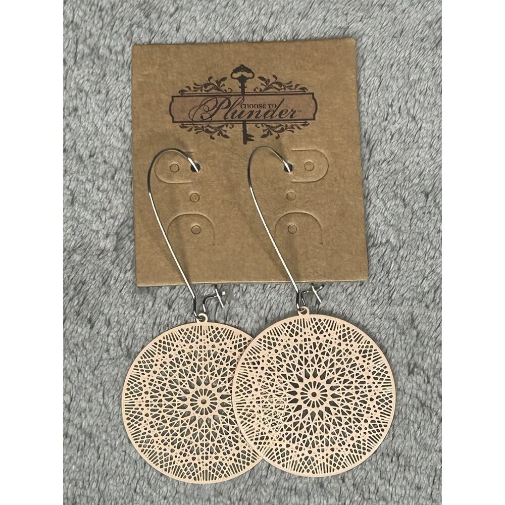 Plunder Design Monroe Earrings Peach Nude Dangle Round Lightweight Boho Filigree